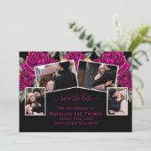 Roos Gold Foil Vier Foto zwart Roze Save The Date (Staand voorkant)