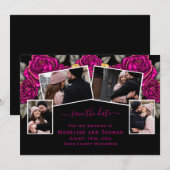 Roos Gold Foil Vier Foto zwart Roze Save The Date (Voorkant / Achterkant)