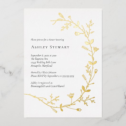 Roos Gold Foil Vine Scroll Vrijgezellenfeest Folie Uitnodiging (Voorkant)