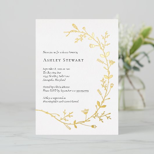 Roos Gold Foil Vine Scroll Vrijgezellenfeest Folie Uitnodiging (Staand Voorkant)