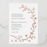 Roos Gold Foil Vine Scroll Wedding Invitation Folie Uitnodiging<br><div class="desc">Deze zwervende wijnstoker in echte roos goudfolie legt een elegante verklaring af voor je trouwuitnodiging. U kunt zich aanpassen aan uw informatie en de tekst aanpassen aan uw gebeurtenis.</div>