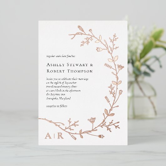 Roos Gold Foil Vine Scroll Wedding Invitation Folie Uitnodiging (Staand Voorkant)
