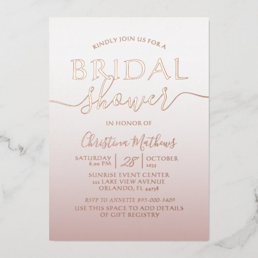 Roos Gold Foil Vrijgezellenfeest Folie Uitnodiging (Voorkant)