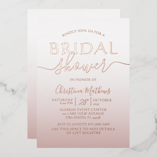 Roos Gold Foil Vrijgezellenfeest Folie Uitnodiging (Voorkant / Achterkant)