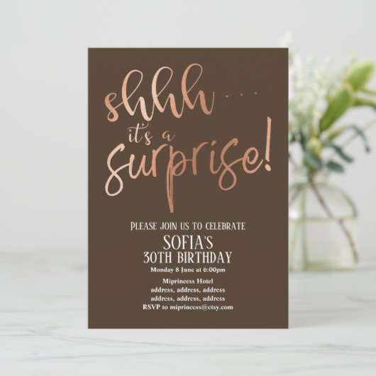 Roos Gold Foil , wat een verrassingsfeest is Kaart (Staand voorkant)