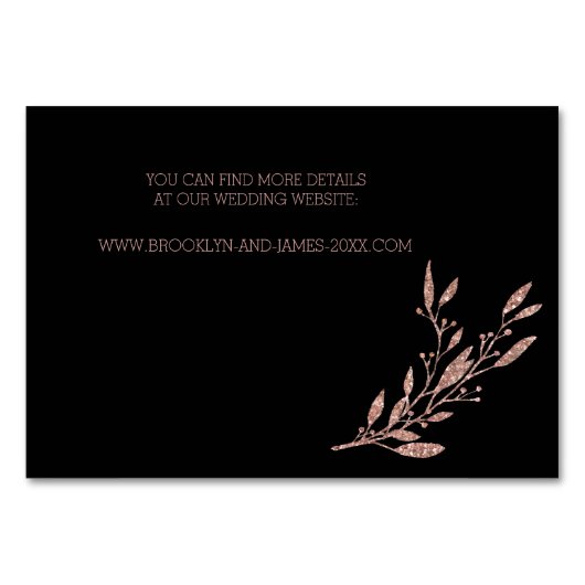 Roos Gold Foil Wedding Accommodatie Floral Black Kaart (Achterkant)