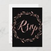 Roos Gold Foil Wedding RSVP Briefkaarten met zwart (Voorkant / Achterkant)