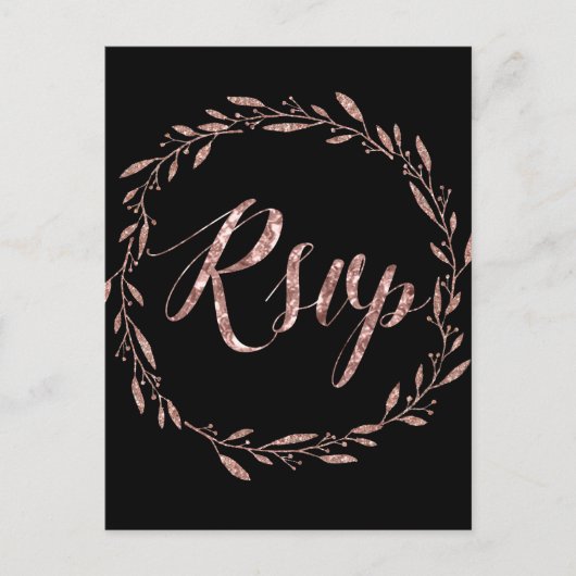 Roos Gold Foil Wedding RSVP Briefkaarten met zwart (Voorkant)