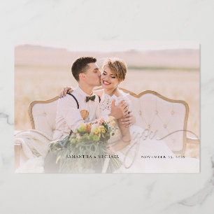 Roos Gold Foil Weduwfoto Hartelijk dank Folie Uitnodiging