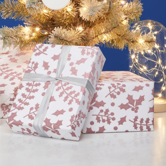 Roos Gold Foil & White Holly Winter Kerstmis Cadeaupapier (Feestdagen)