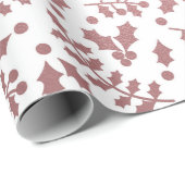 Roos Gold Foil & White Holly Winter Kerstmis Cadeaupapier (Rol Hoek)