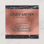 Roos Gold Foil | Zwarte marmer Vierkante Visitekaartje (Voorkant)