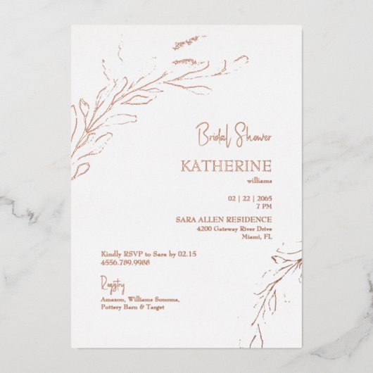 Roos Gold Foliage Vrijgezellenfeest Roos Gold Folie Uitnodiging (Voorkant)