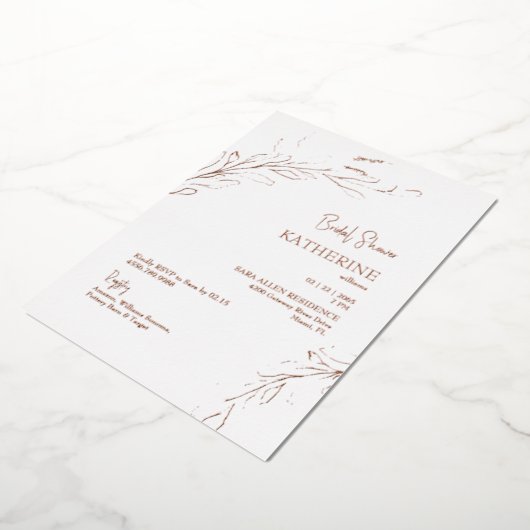 Roos Gold Foliage Vrijgezellenfeest Roos Gold Folie Uitnodiging (Gedraaid)