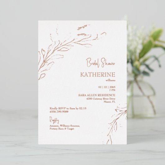 Roos Gold Foliage Vrijgezellenfeest Roos Gold Folie Uitnodiging (Staand Voorkant)