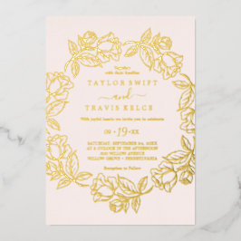 Roos Gold Folie Blush Bloemen Huwelijk Uitnodiging