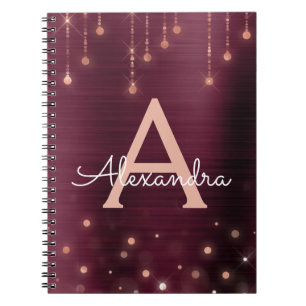Roos Gold - Folie Bourgogne Sparkle Monogram Notitieboek