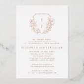 Roos Gold Folie Cherry Blossom Monogram Crest Folie Uitnodiging (Voorkant)