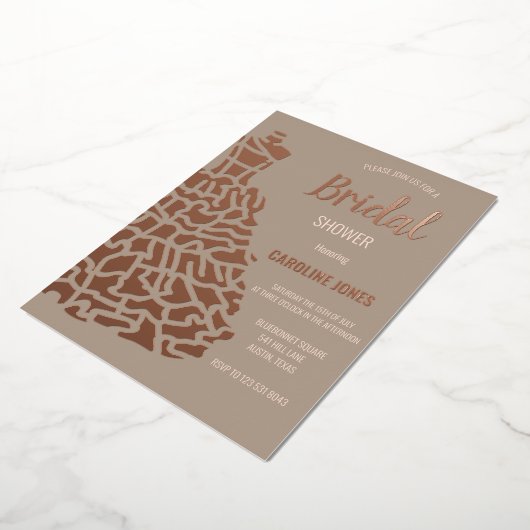 Roos Gold Folie Elegant Jurk Vrijgezellenfeest Folie Uitnodiging (Gedraaid)