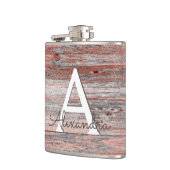 Roos Gold Folie en Rustic Wood Monogram & Initiaal Heupfles (Links)