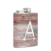 Roos Gold Folie en Rustic Wood Monogram & Initiaal Heupfles (Rechts)