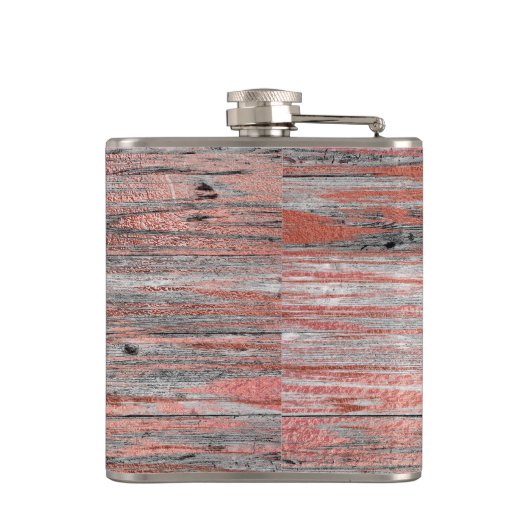 Roos Gold Folie en Rustic Wood Monogram & Initiaal Heupfles (Achterkant)