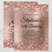 Roos Gold Folie Fancy Monogram Birthday Kaart (Voorkant / Achterkant)