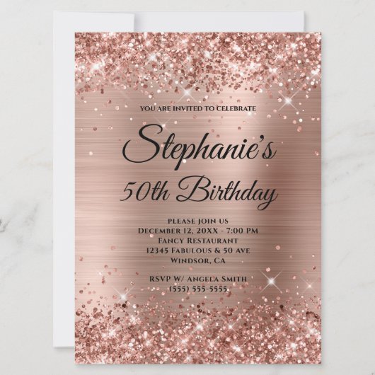 Roos Gold Folie Fancy Monogram Birthday Kaart (Voorkant)