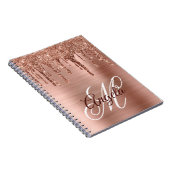 Roos Gold Folie Glitter Drip Fancy monogram Notitieboek (Rechterzijde)