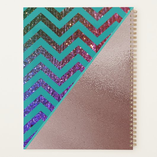 Roos Gold Folie Glittery Chevron Blauwgroen Green  Planner (Achterkant)