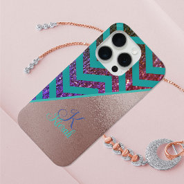 Roos Gold Folie Glittery Chevron TealTurquoise Naa iPhone 15 Pro Case