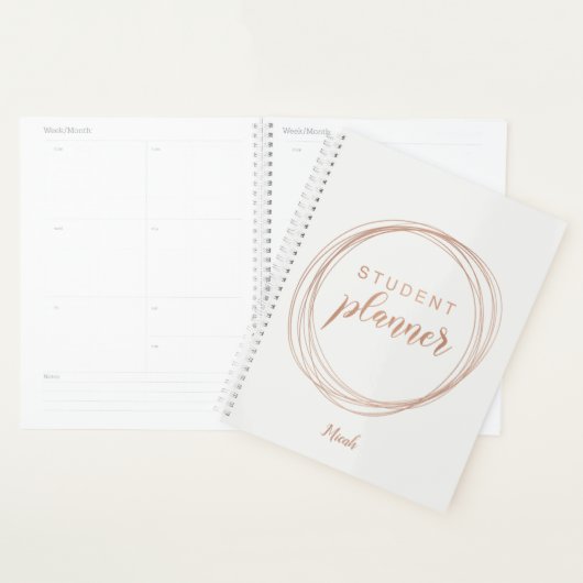 Roos Gold Folie Modern Monogram Naam Student Planner (Display)