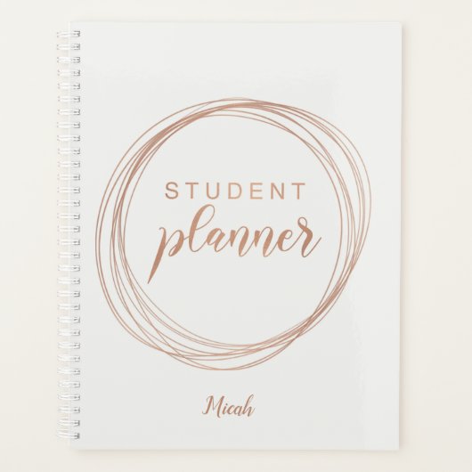 Roos Gold Folie Modern Monogram Naam Student Planner (Voorkant)