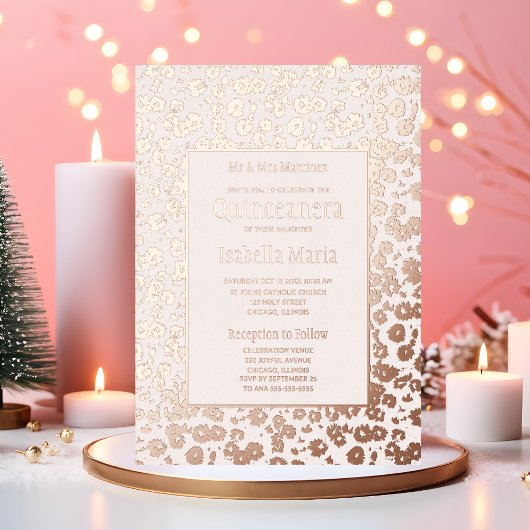 Roos Gold Folie Quinceañera Uitnodigingen Bloemen