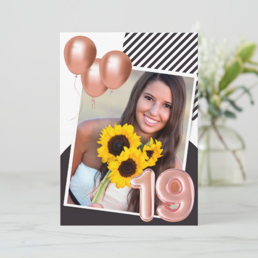Roos Gold Foto 19e verjaardag Kaart (Staand voorkant)