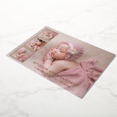 Roos Gold Foto Collage Girl Birth Announding Folie Uitnodiging (Gedraaid)