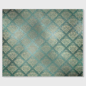 Roos Gold Foxier Damask Blauwgroen glanzend glas m Cadeaupapier (Vlak)