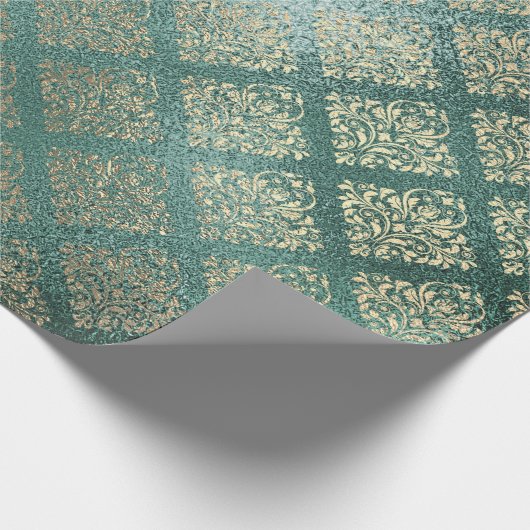 Roos Gold Foxier Damask Blauwgroen glanzend glas m Cadeaupapier (Hoek)