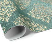 Roos Gold Foxier Damask Blauwgroen glanzend glas m Cadeaupapier (Rol Hoek)