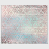 Roos Gold Foxier Damask Wood Pink Blue Grey Cadeaupapier (Vlak)