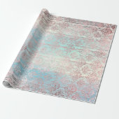 Roos Gold Foxier Damask Wood Pink Blue Grey Cadeaupapier (Uitgerold)