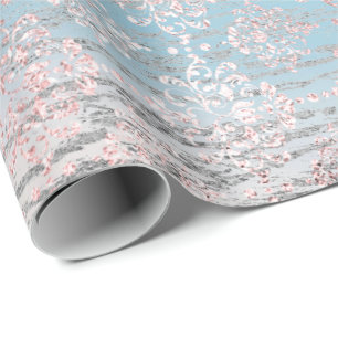 Roos Gold Foxier Damask Wood Pink Blue Grey Cadeaupapier