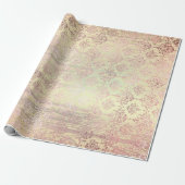 Roos Gold Foxier Metallic Damask Wood Pink Royal Cadeaupapier (Uitgerold)