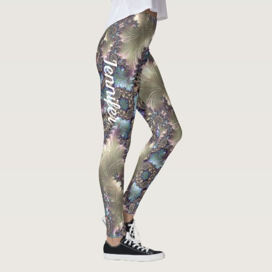 Roos Gold Fractal Patroon Aangepaste naam Leggings (Rechts)