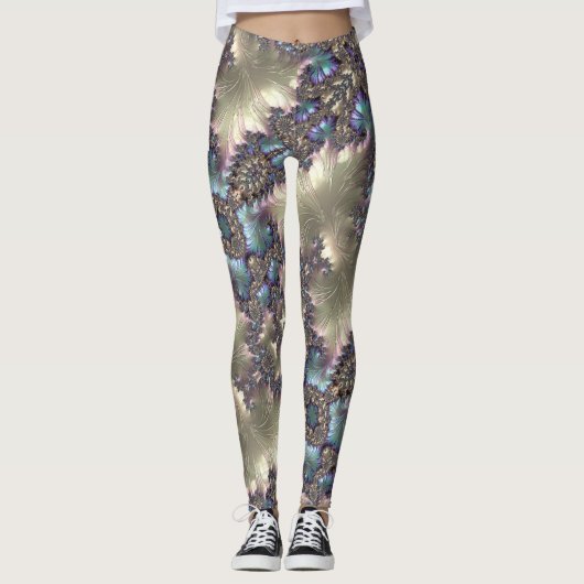 Roos Gold Fractal Patroon Aangepaste naam Leggings (Voorkant)