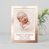 Roos Gold Framed Baby Geboorte Aankondiging Kaart (Staand Voorkant)