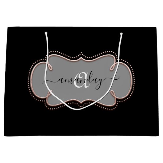 Roos Gold Framed Royal Monogram Name Black Groot Cadeauzakje (Voorkant)