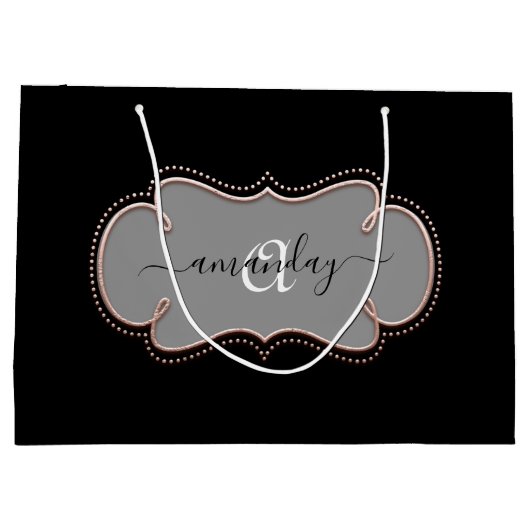 Roos Gold Framed Royal Monogram Name Black Groot Cadeauzakje (Achterkant)