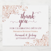 Roos Gold Frills & Burgundy Weddenschap Dank je we Likeurfles Etiket (Enkel label)