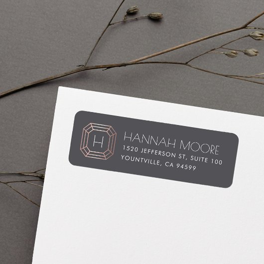 Roos Gold Gemstone Monogram Return Address Etiket